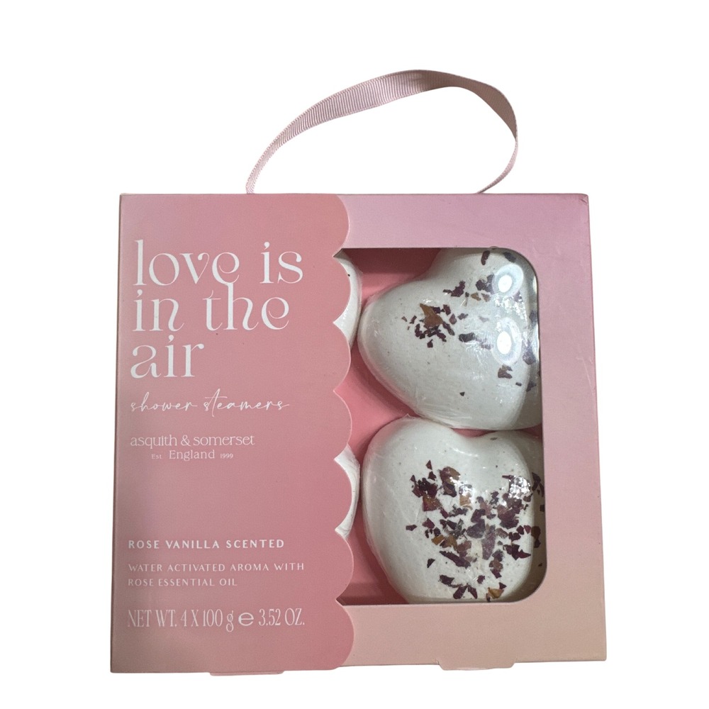 Asquith & Somerset Rose Vanilla Shower Steamers 4pk Heart Shaped Gift Set 14.1oz